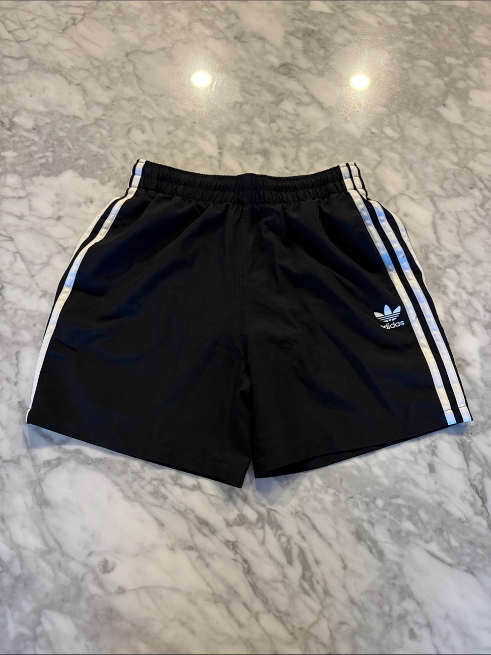 adidas Black swim Shorts with White 3-Stripes and Trefoil Logo
